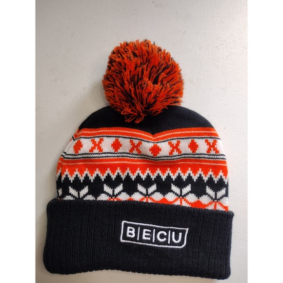 Oregon State Beavers OSU NCAA Knit Beanie Pom Hat Black Orange Fair Isle BECU - Picture 2 of 3